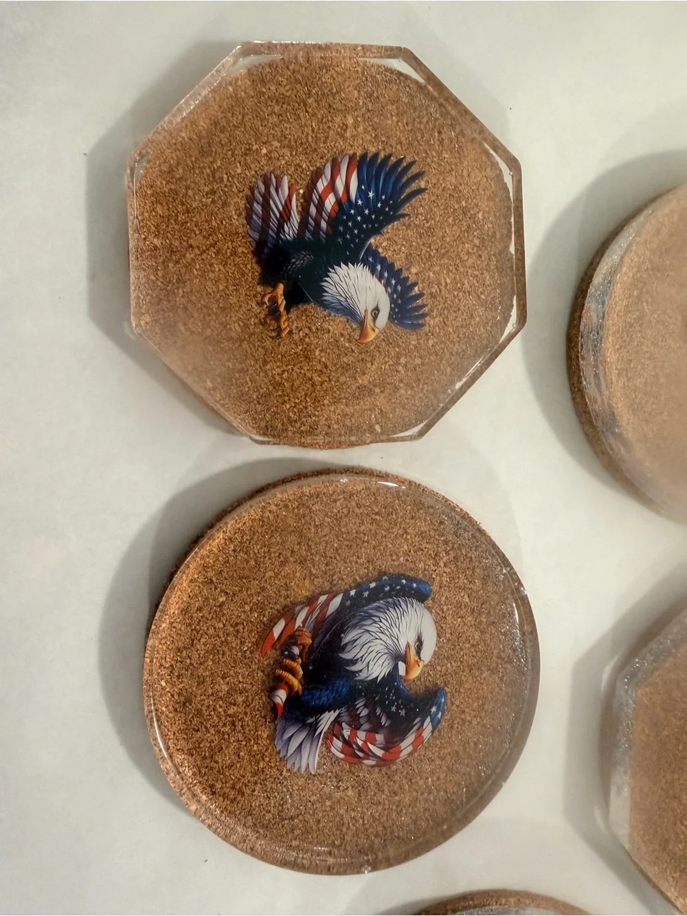 Patriotic Bald Eagle Cork Coasters - Set of 6